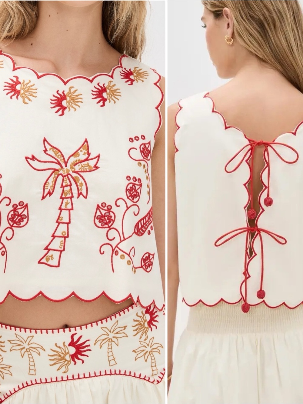 Women NEVER FULLY DRESSED white summer boho Chic embroidery ties reversible top